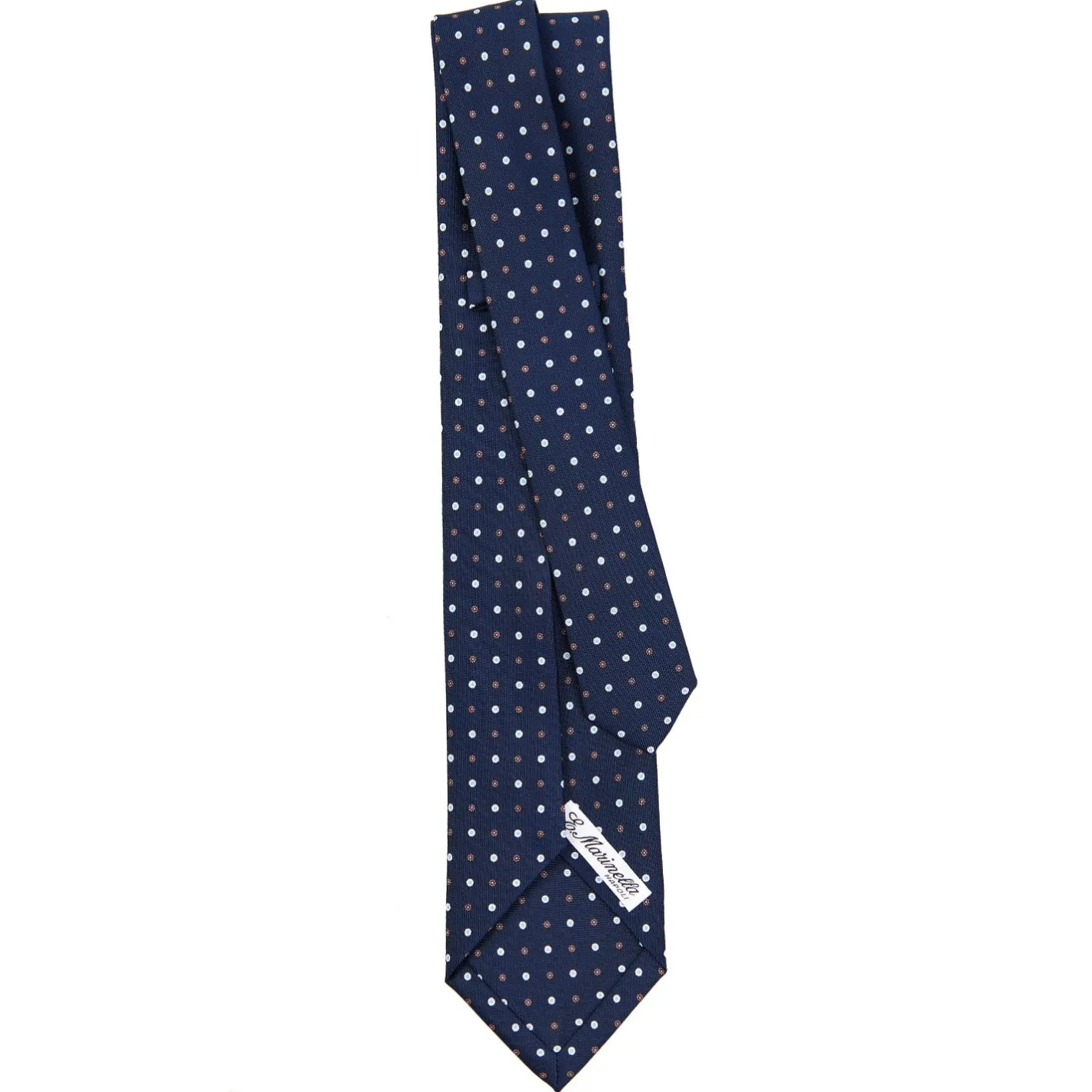 E.Marinella CRAVATTA SARTORIALE 9 PIEGHE IN SETA BLU SCURO Microfantasia fiore Outlet