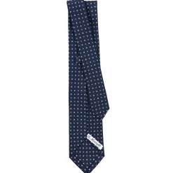E.Marinella CRAVATTA SARTORIALE 9 PIEGHE IN SETA BLU SCURO Microfantasia fiore Discount