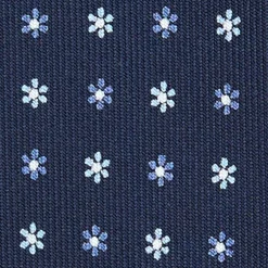 E.Marinella CRAVATTA SARTORIALE 9 PIEGHE IN SETA BLU SCURO Microfantasia fiore Discount