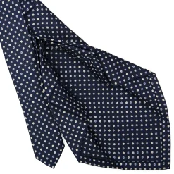 E.Marinella CRAVATTA SARTORIALE 7 PIEGHE IN SETA BLU SCURO Microfantasia fiore New