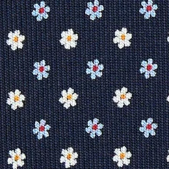 E.Marinella CRAVATTA SARTORIALE 7 PIEGHE IN SETA BLU SCURO Microfantasia fiore New