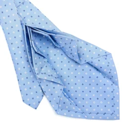 E.Marinella CRAVATTA SARTORIALE 9 PIEGHE IN SETA AZZURRA Microfantasia fiore Hot