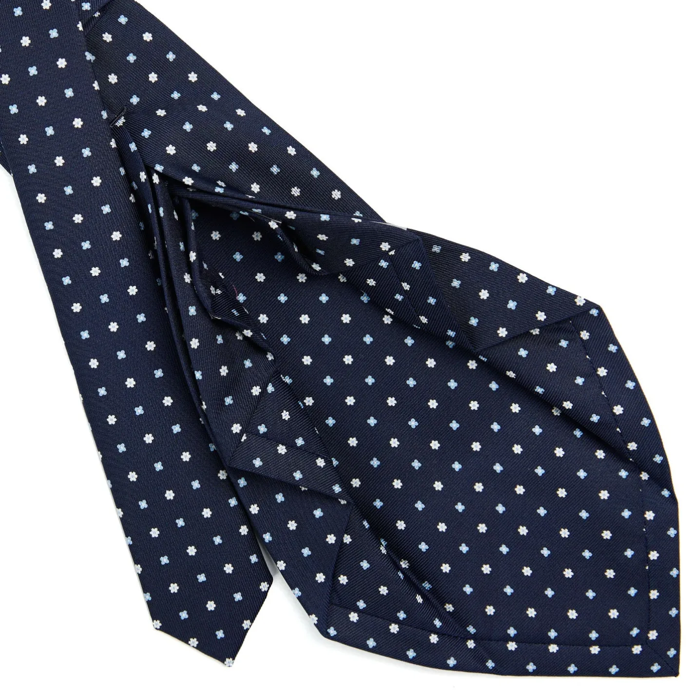 E.Marinella CRAVATTA SARTORIALE 9 PIEGHE IN SETA BLU SCURO Microfantasia fiore Hot