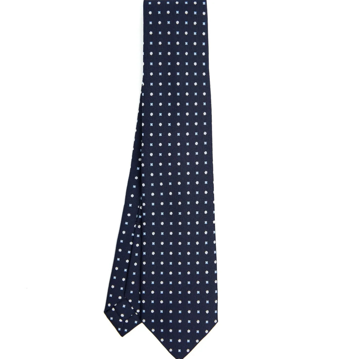 E.Marinella CRAVATTA SARTORIALE 9 PIEGHE IN SETA BLU SCURO Microfantasia fiore Hot