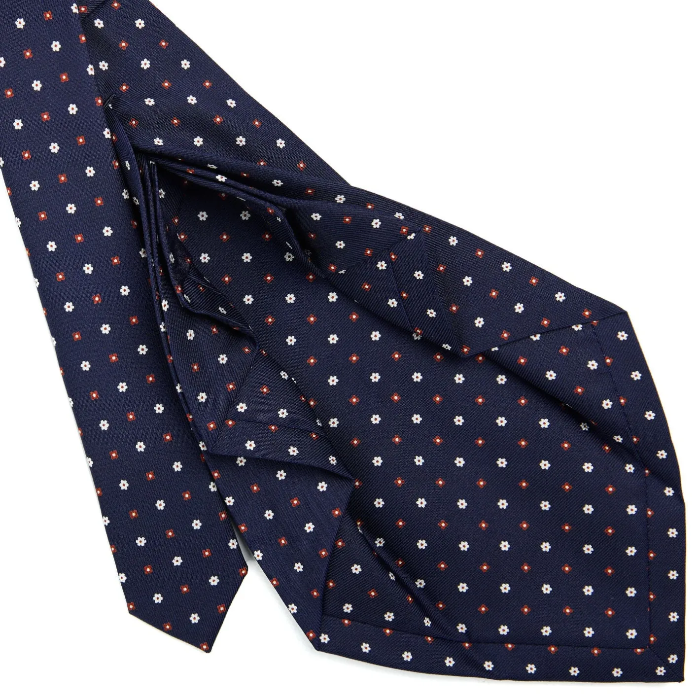 E.Marinella CRAVATTA SARTORIALE 9 PIEGHE IN SETA BLU SCURO Microfantasia fiore Discount