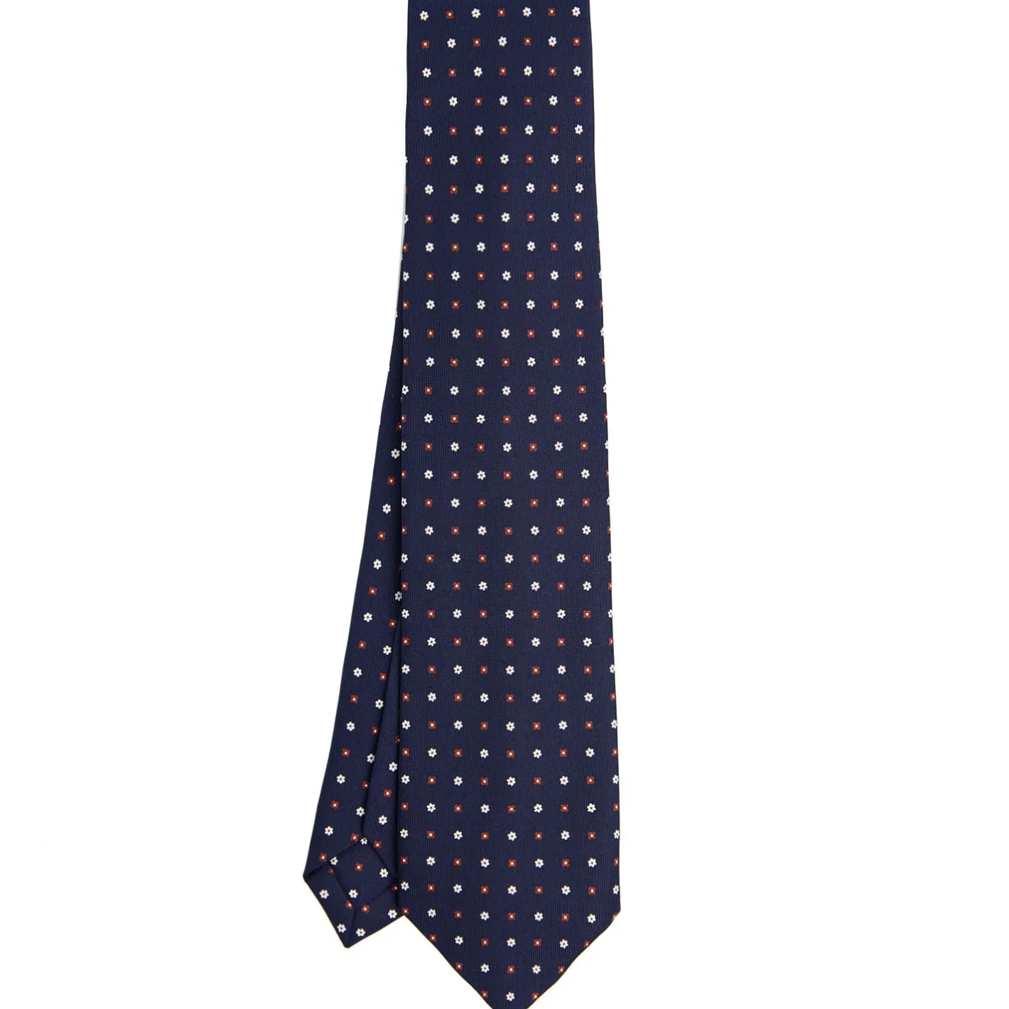 E.Marinella CRAVATTA SARTORIALE 9 PIEGHE IN SETA BLU SCURO Microfantasia fiore Discount