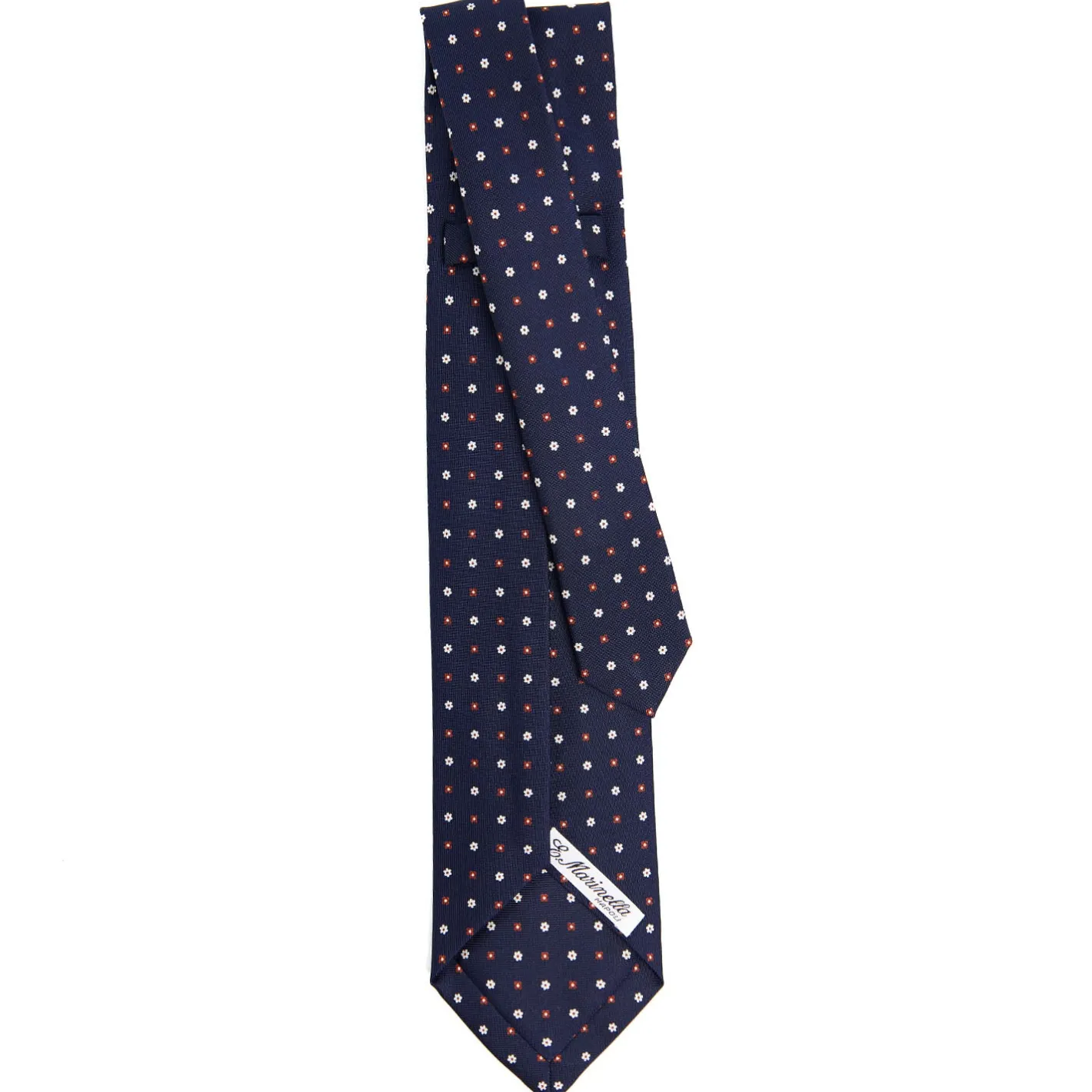 E.Marinella CRAVATTA SARTORIALE 9 PIEGHE IN SETA BLU SCURO Microfantasia fiore Discount