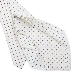 E.Marinella CRAVATTA SARTORIALE 9 PIEGHE IN SETA BIANCA Microfantasia fiore Outlet