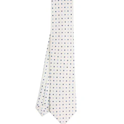 E.Marinella CRAVATTA SARTORIALE 9 PIEGHE IN SETA BIANCA Microfantasia fiore Outlet