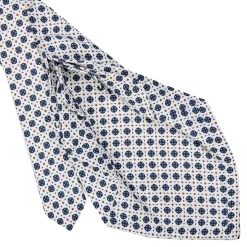 E.Marinella CRAVATTA SARTORIALE 9 PIEGHE IN SETA BIANCA Microfantasia fiore Best