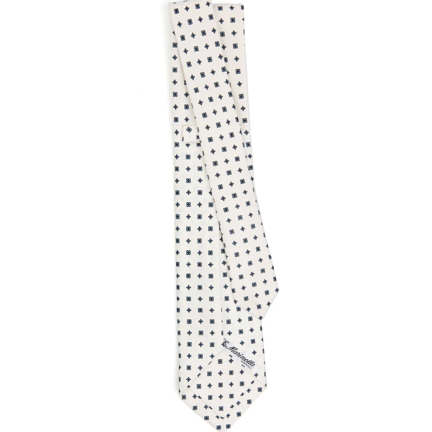 E.Marinella CRAVATTA SARTORIALE 9 PIEGHE IN SETA BIANCA Microfantasia fiore Hot