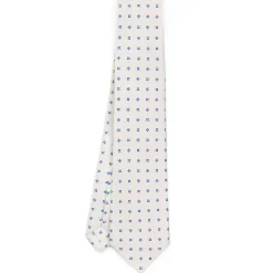 E.Marinella CRAVATTA SARTORIALE 9 PIEGHE IN SETA BIANCA Microfantasia fiore Discount