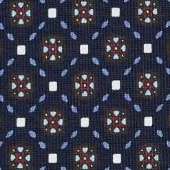 E.Marinella CRAVATTA SARTORIALE 9 PIEGHE IN SETA BLU SCURO Microfantasia fiore Hot