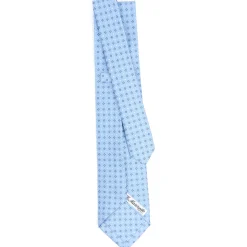 E.Marinella CRAVATTA SARTORIALE 9 PIEGHE IN SETA AZZURRA Microfantasia fiore Sale