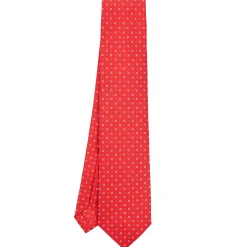 E.Marinella CRAVATTA SARTORIALE 9 PIEGHE IN SETA ROSSA Microfantasia fiore Clearance