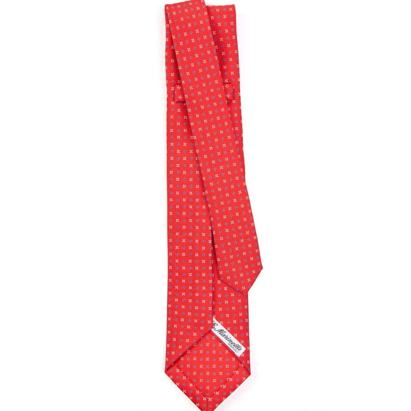 E.Marinella CRAVATTA SARTORIALE 9 PIEGHE IN SETA ROSSA Microfantasia fiore Clearance