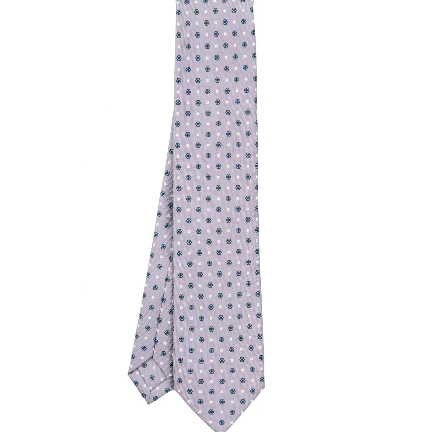 E.Marinella CRAVATTA SARTORIALE 5 PIEGHE IN SETA GRIGIO CHIARO Microfantasia fiore Discount