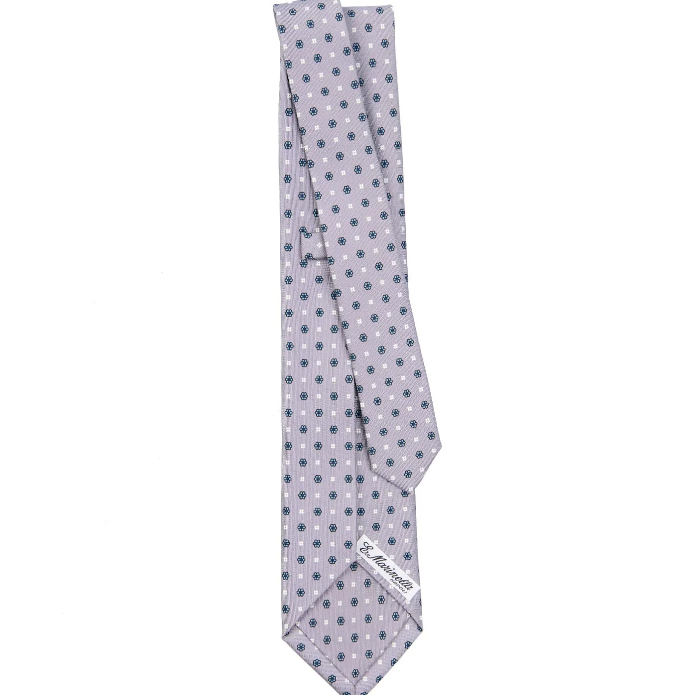 E.Marinella CRAVATTA SARTORIALE 5 PIEGHE IN SETA GRIGIO CHIARO Microfantasia fiore Discount