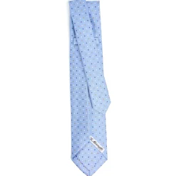 E.Marinella CRAVATTA SARTORIALE 9 PIEGHE IN SETA AZZURRA Microfantasia fiore Best
