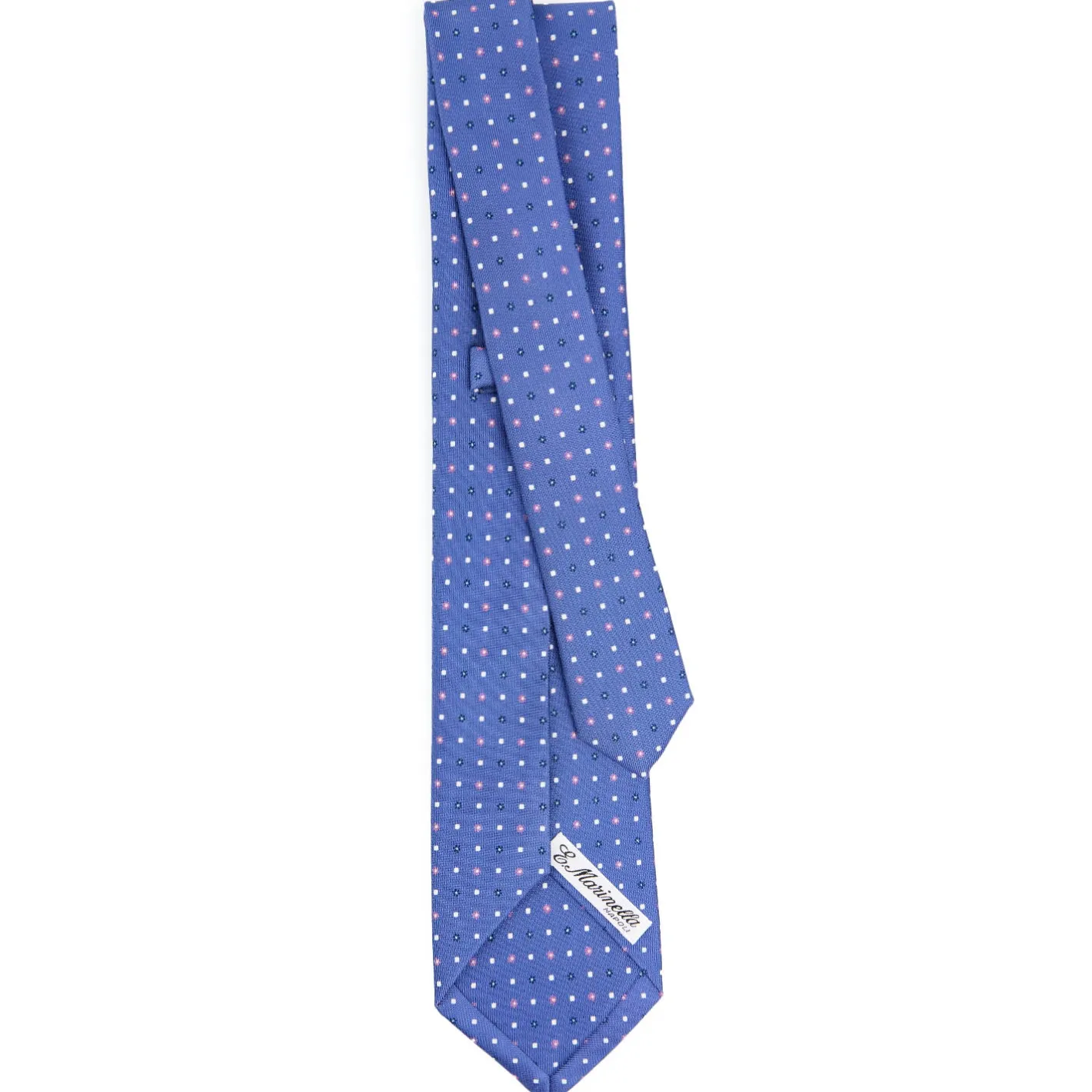 E.Marinella CRAVATTA SARTORIALE 9 PIEGHE IN SETA AZZURRO POLVERE Microfantasia fiore Hot