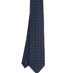 E.Marinella CRAVATTA SARTORIALE 9 PIEGHE IN SETA BLU SCURO Microfantasia fiore Clearance
