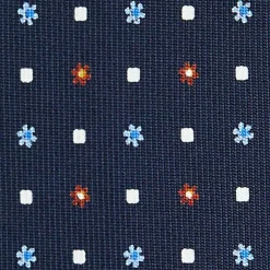E.Marinella CRAVATTA SARTORIALE 9 PIEGHE IN SETA BLU SCURO Microfantasia fiore Clearance