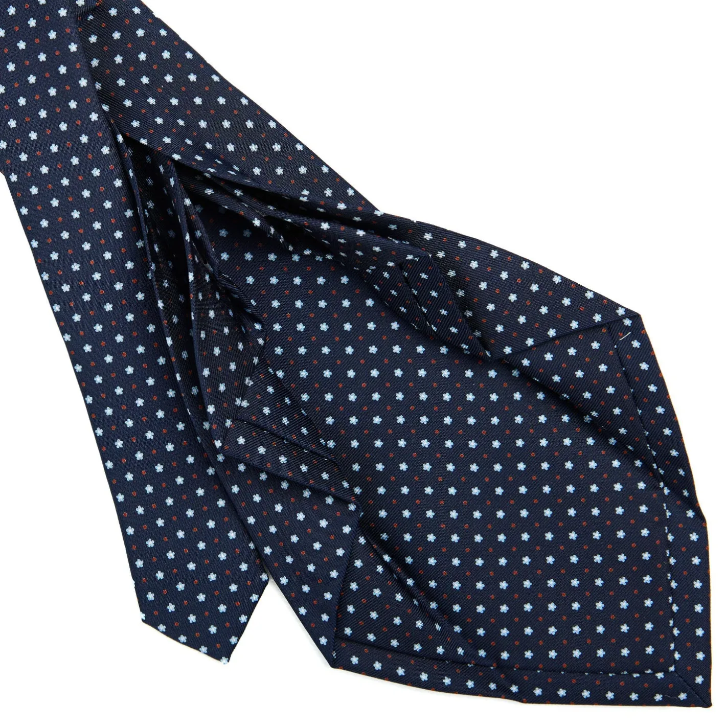 E.Marinella CRAVATTA SARTORIALE 9 PIEGHE IN SETA BLU SCURO Microfantasia fiore New