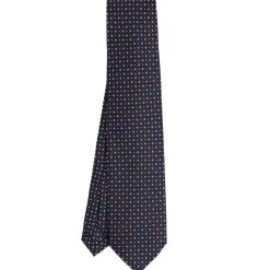 E.Marinella CRAVATTA SARTORIALE 9 PIEGHE IN SETA BLU SCURO Microfantasia fiore New