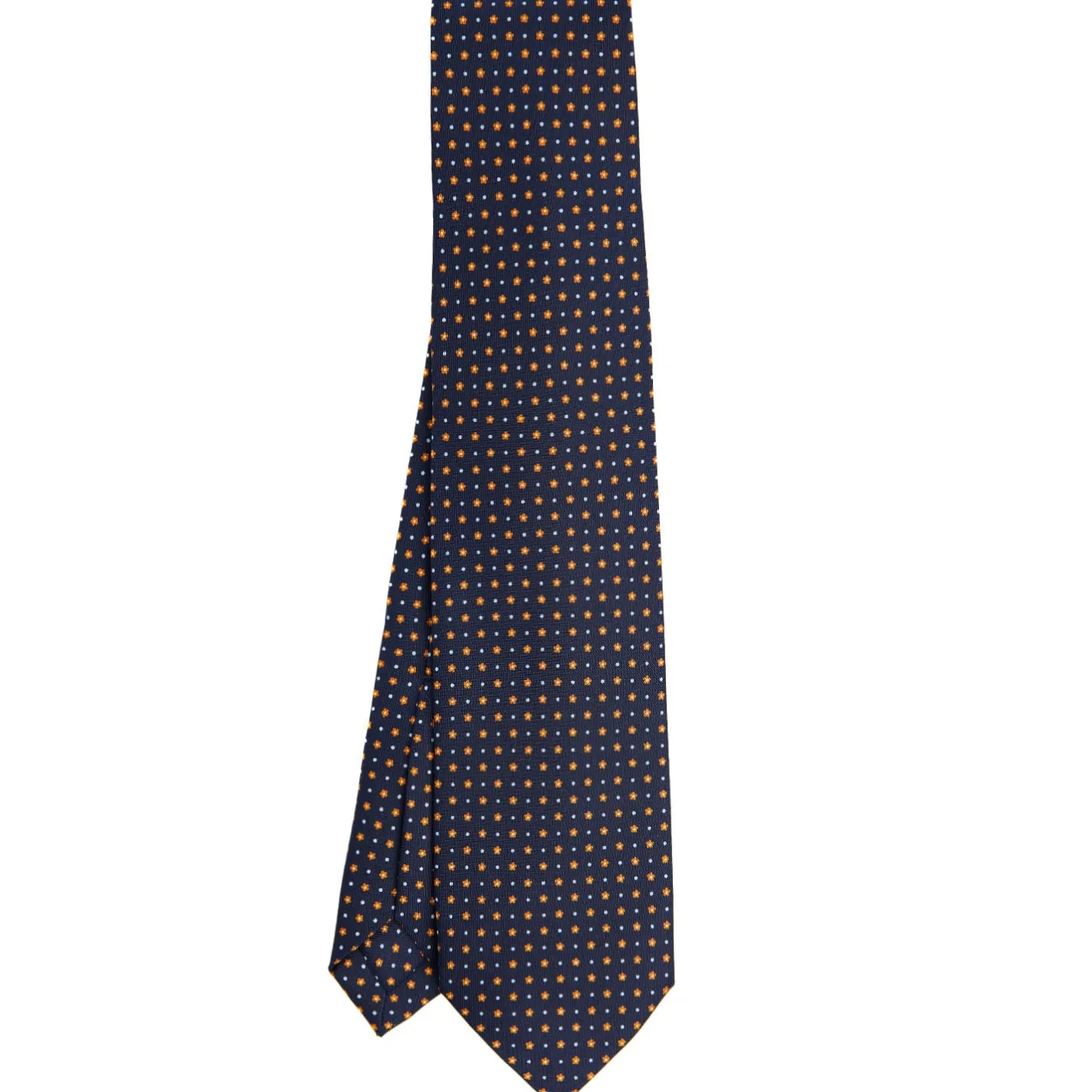 E.Marinella CRAVATTA SARTORIALE 9 PIEGHE IN SETA BLU SCURO Microfantasia fiore New