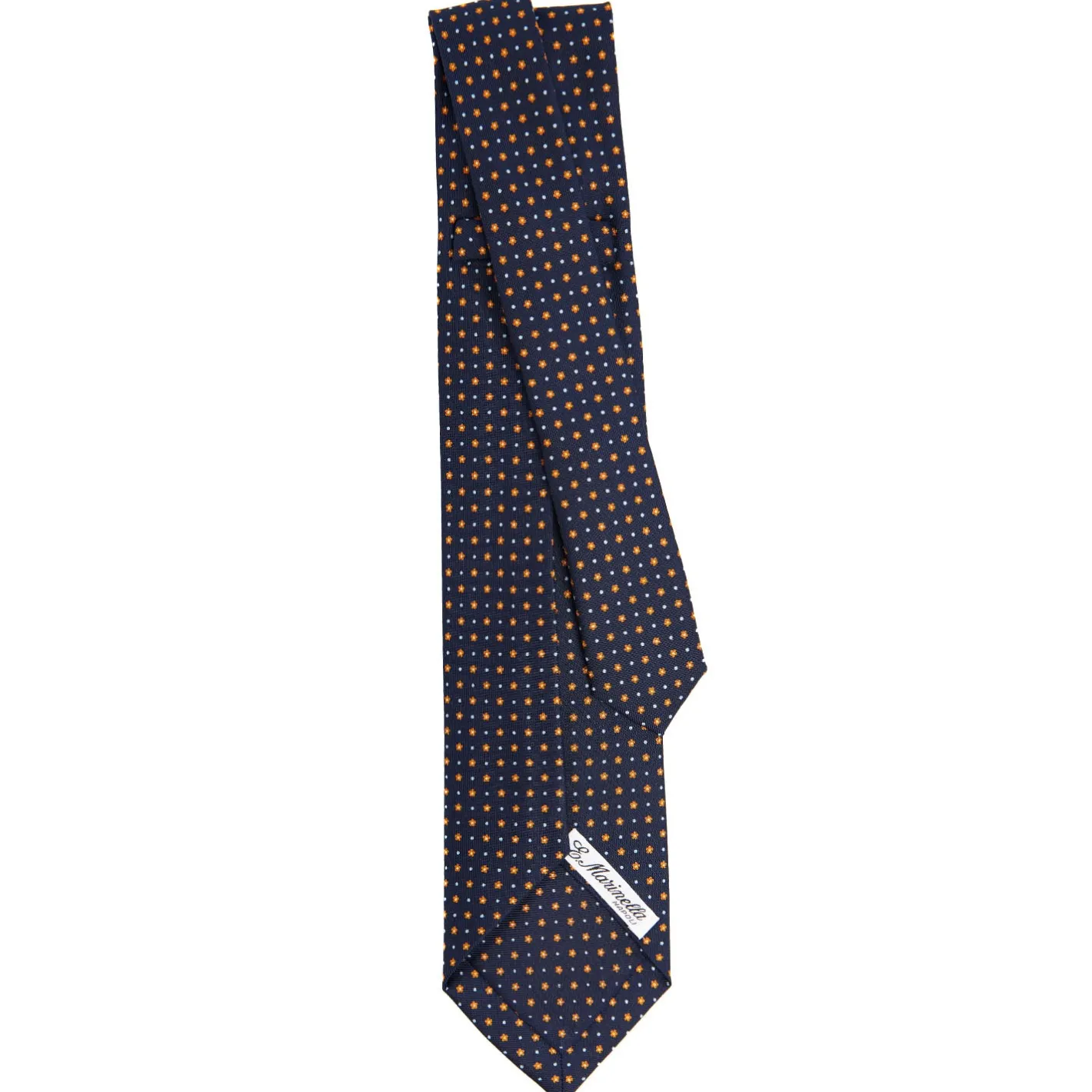 E.Marinella CRAVATTA SARTORIALE 9 PIEGHE IN SETA BLU SCURO Microfantasia fiore New