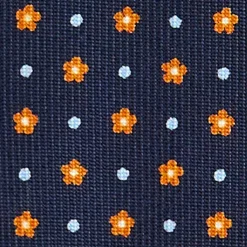 E.Marinella CRAVATTA SARTORIALE 9 PIEGHE IN SETA BLU SCURO Microfantasia fiore New