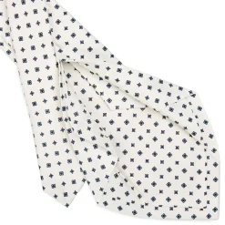 E.Marinella CRAVATTA SARTORIALE 5 PIEGHE IN SETA BIANCA Microfantasia fiore Clearance