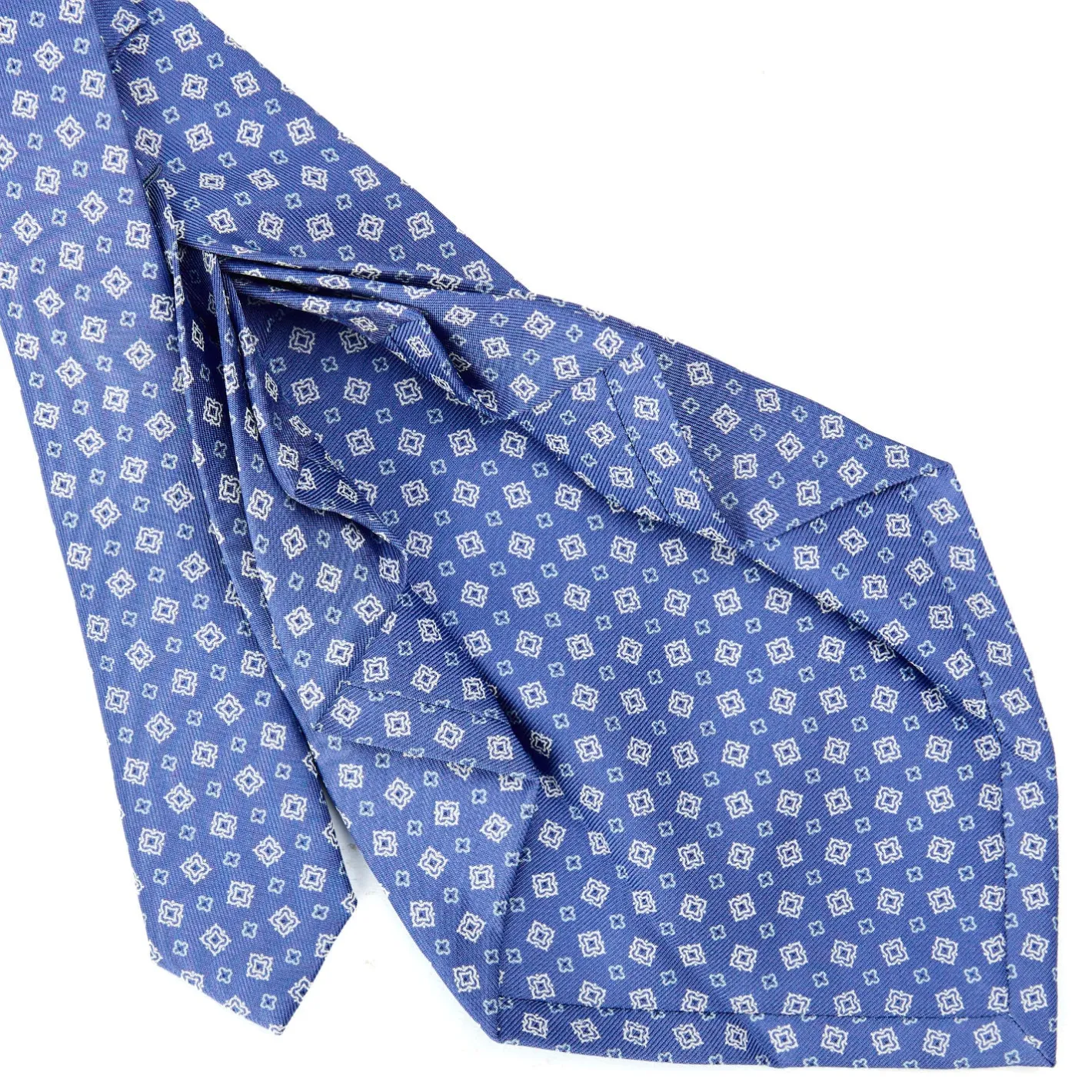 E.Marinella CRAVATTA SARTORIALE 9 PIEGHE IN SETA AZZURRO POLVERE Microfantasia fiore Clearance
