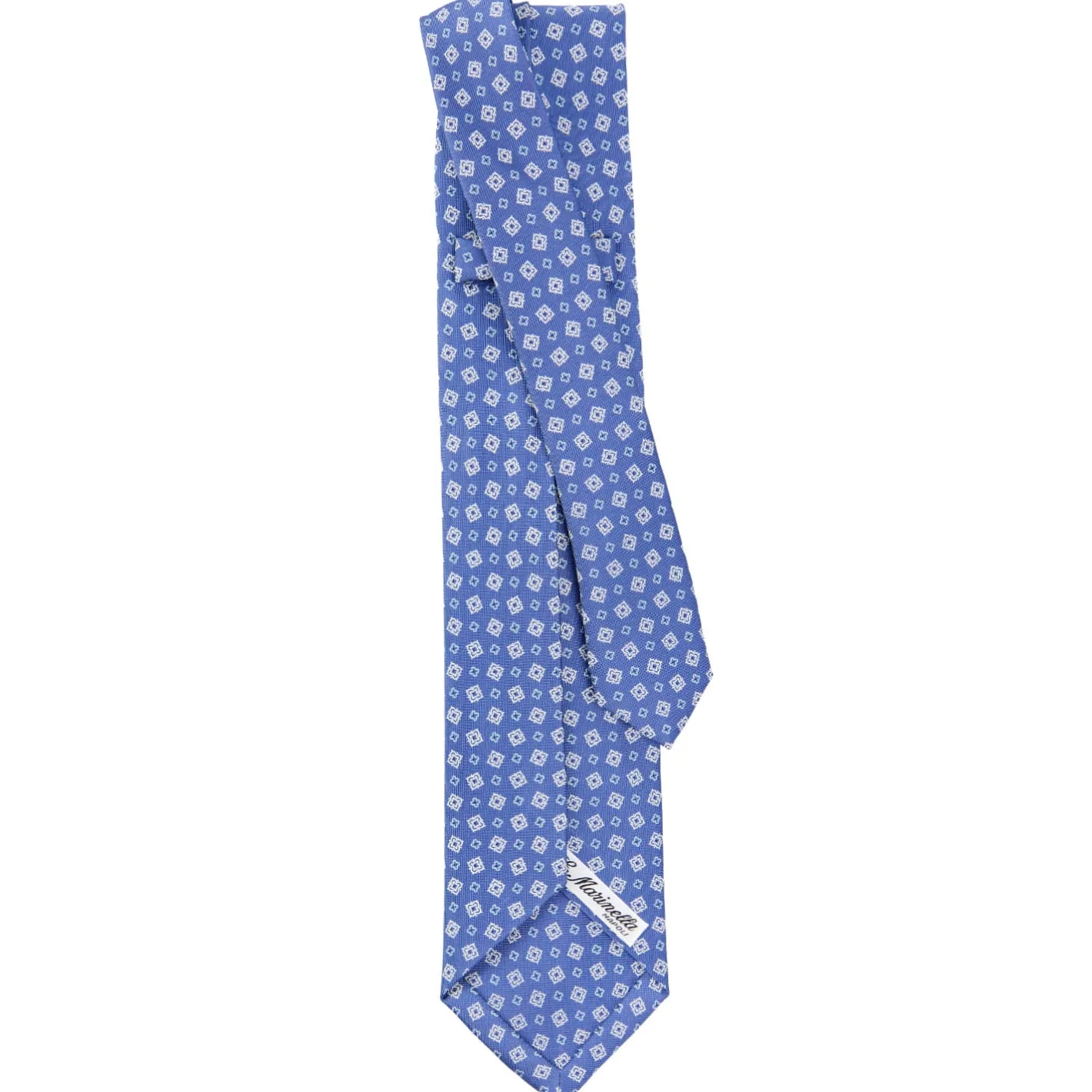 E.Marinella CRAVATTA SARTORIALE 9 PIEGHE IN SETA AZZURRO POLVERE Microfantasia fiore Clearance