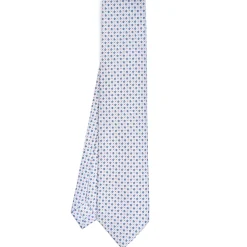 E.Marinella CRAVATTA SARTORIALE 7 PIEGHE IN SETA BIANCA Microfantasia fiore Outlet