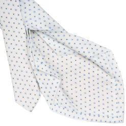 E.Marinella CRAVATTA SARTORIALE 5 PIEGHE IN SETA BIANCA Microfantasia fiore Best