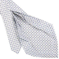 E.Marinella CRAVATTA SARTORIALE 9 PIEGHE IN SETA BIANCA Microfantasia fiore Outlet