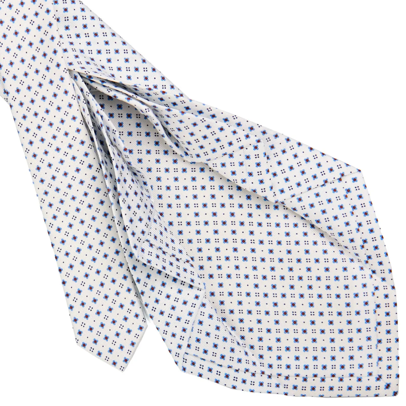 E.Marinella CRAVATTA SARTORIALE 9 PIEGHE IN SETA BIANCA Microfantasia fiore Outlet