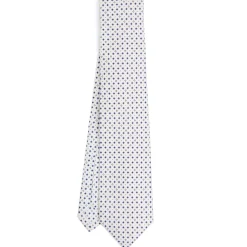 E.Marinella CRAVATTA SARTORIALE 9 PIEGHE IN SETA BIANCA Microfantasia fiore Outlet