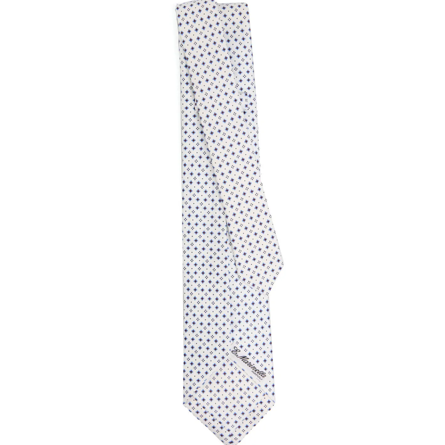 E.Marinella CRAVATTA SARTORIALE 9 PIEGHE IN SETA BIANCA Microfantasia fiore Outlet