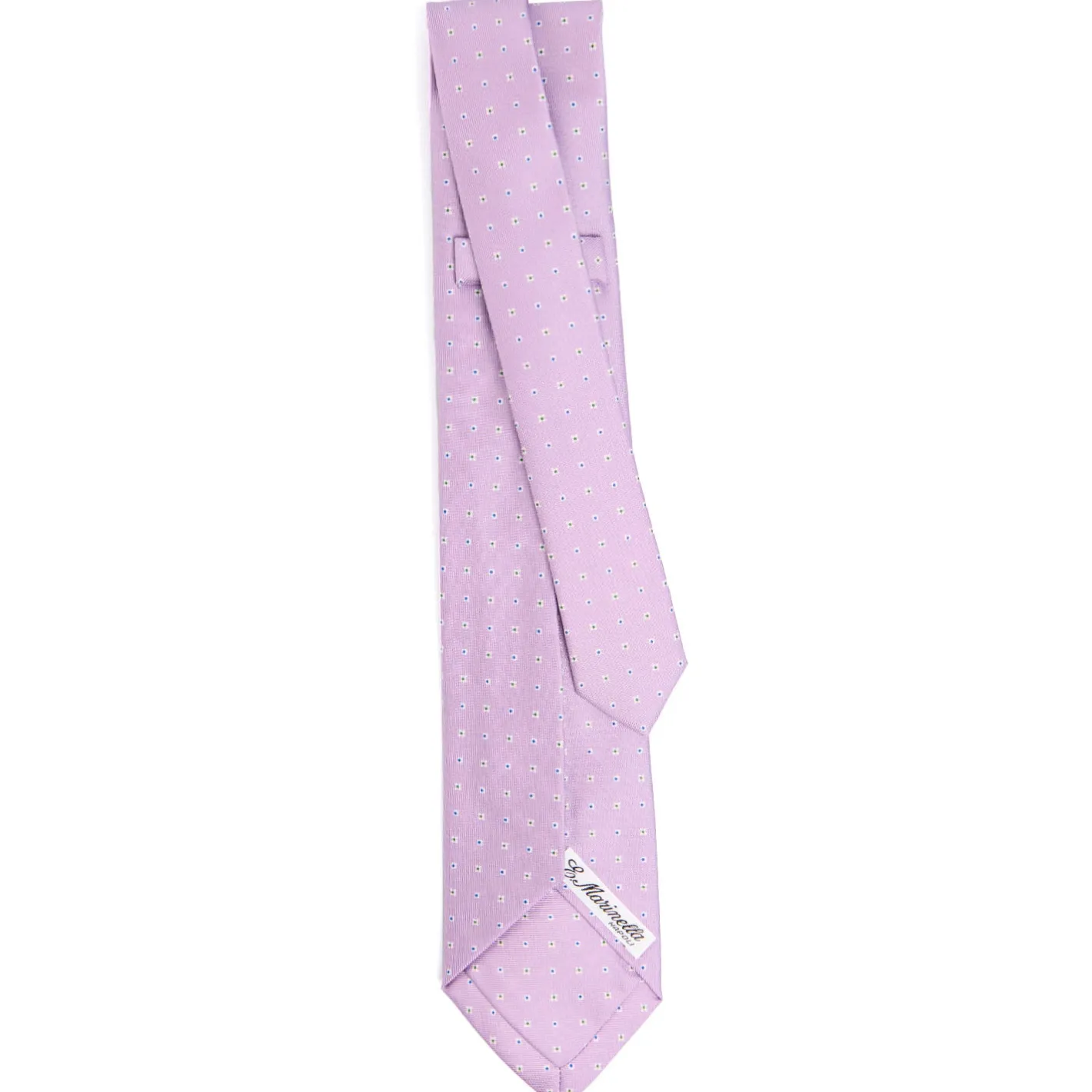 E.Marinella CRAVATTA SARTORIALE 9 PIEGHE IN SETA LILLA Microfantasia fiore Clearance