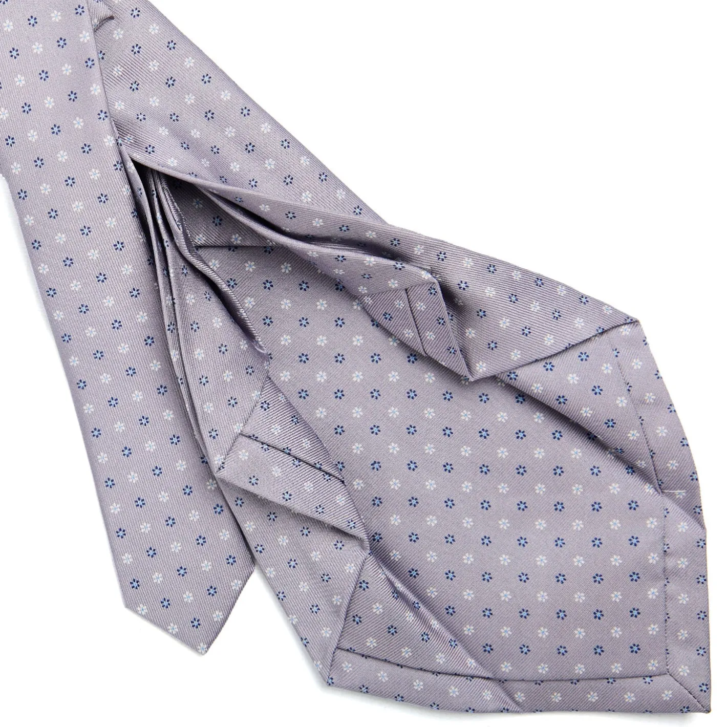 E.Marinella CRAVATTA SARTORIALE 7 PIEGHE IN SETA GRIGIO CHIARO Microfantasia fiore Hot