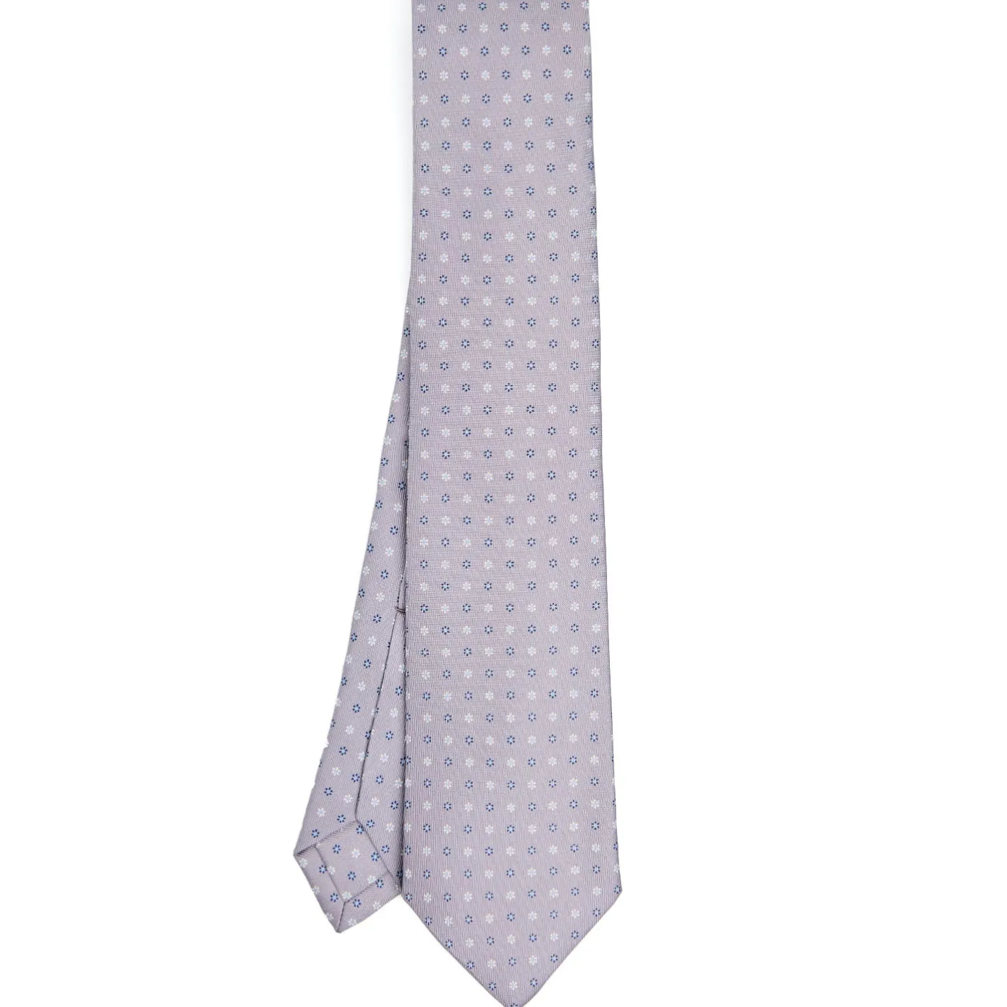 E.Marinella CRAVATTA SARTORIALE 7 PIEGHE IN SETA GRIGIO CHIARO Microfantasia fiore Hot