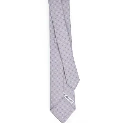 E.Marinella CRAVATTA SARTORIALE 7 PIEGHE IN SETA GRIGIO CHIARO Microfantasia fiore Hot
