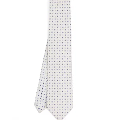 E.Marinella CRAVATTA SARTORIALE 7 PIEGHE IN SETA BIANCA Microfantasia fiore Discount