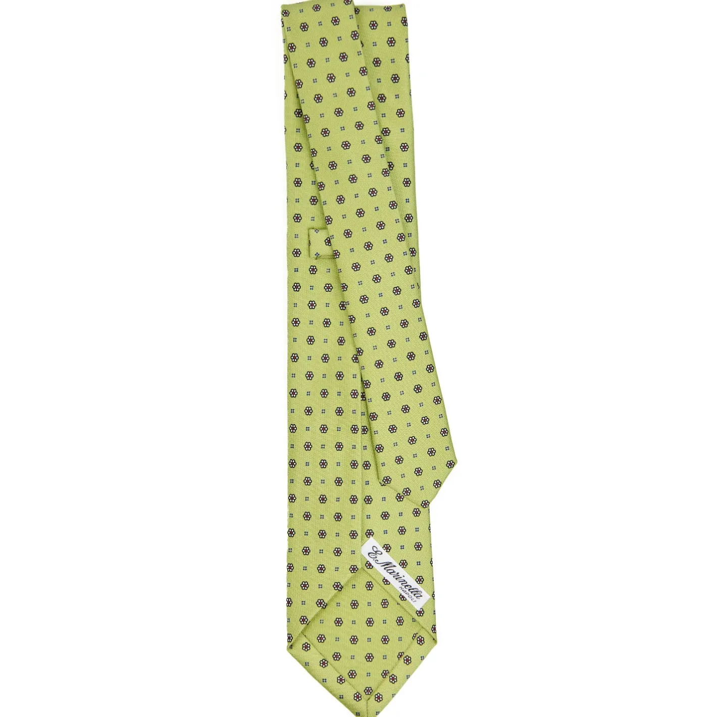 E.Marinella CRAVATTA SARTORIALE 5 PIEGHE IN SETA VERDE CHIARO Microfantasia fiore Sale
