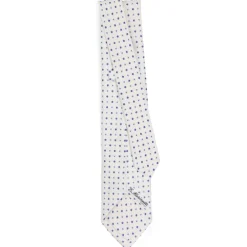E.Marinella CRAVATTA SARTORIALE 5 PIEGHE IN SETA BIANCA Microfantasia fiore Clearance