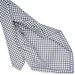 E.Marinella CRAVATTA SARTORIALE 7 PIEGHE IN SETA BIANCA Microfantasia fiore Clearance