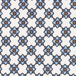 E.Marinella CRAVATTA SARTORIALE 7 PIEGHE IN SETA BIANCA Microfantasia fiore Clearance