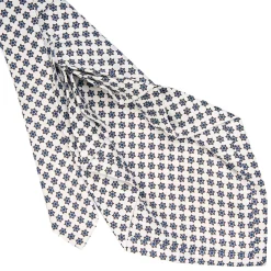E.Marinella CRAVATTA SARTORIALE 9 PIEGHE IN SETA BIANCA Microfantasia fiore New